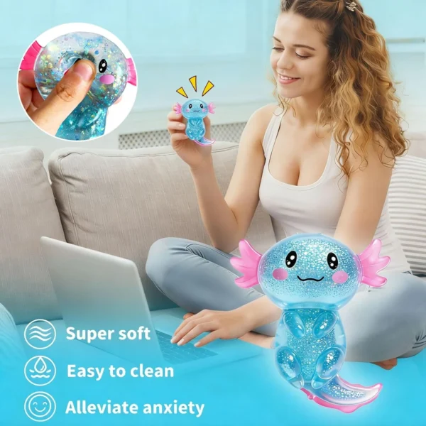 Glitter Axolotl Squishy Toy – Silent Stress Relief Fidget