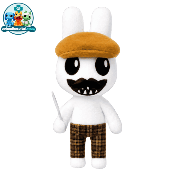 Barney Plush Barney white bunny plush with brown hat and plaid trousers