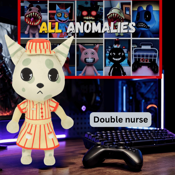 Doublenurse cat plush in a red-and-white nurse outfit