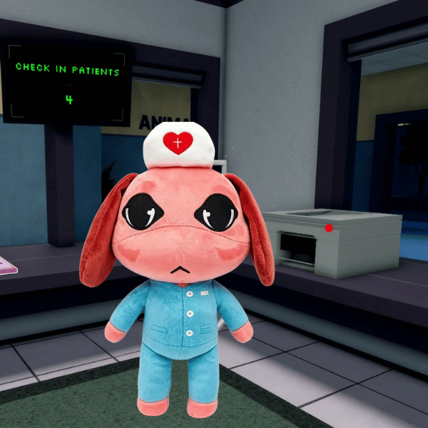 Nurse plush toy in light blue nurse uniform and heart cap