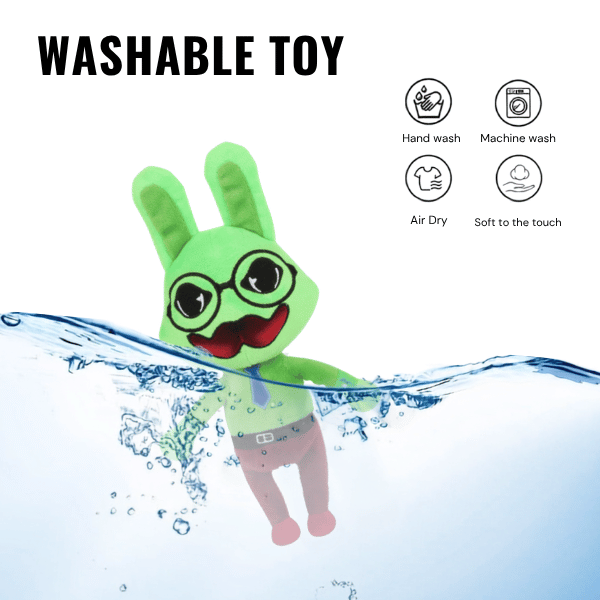 Psychologist green rabbit plush with round glasses