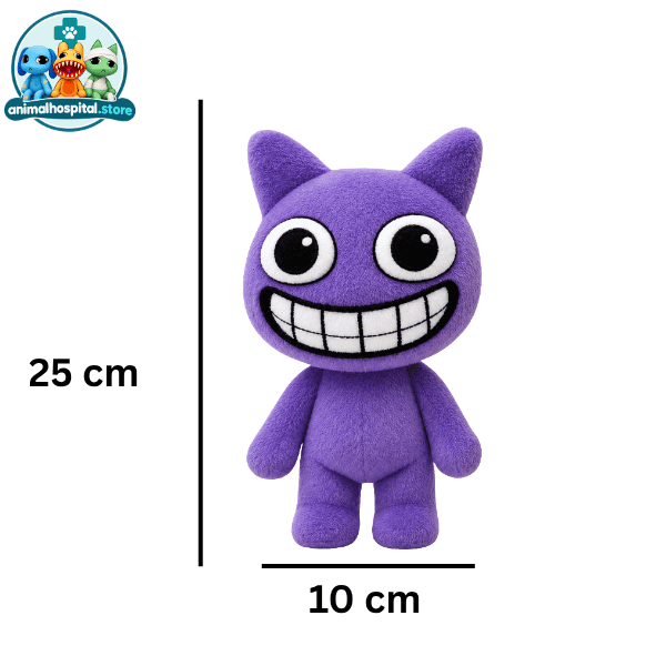 Purple Mismatched Anomaly plush toy with a wide grin