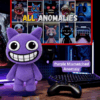 Purple Mismatched Anomaly plush toy with a wide grin