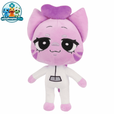 Rumi Rumi pink cat plush in a white outfit from Animal Hospital