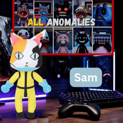 Sam Sam plush toy with party hat and blue gloves