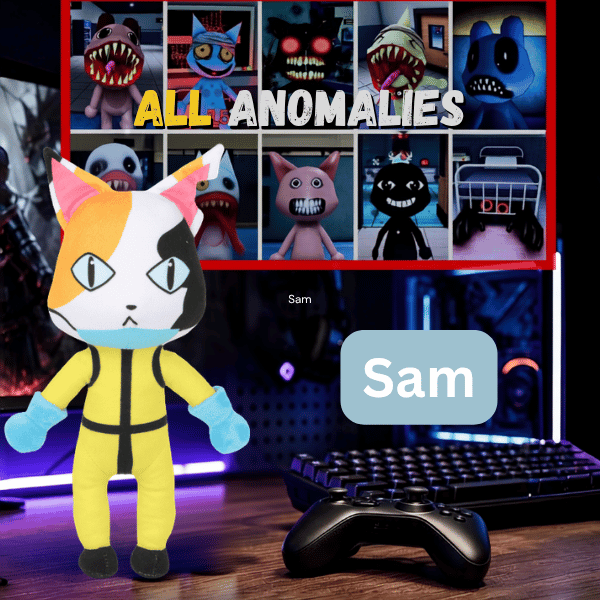 Sam Sam plush toy with party hat and blue gloves