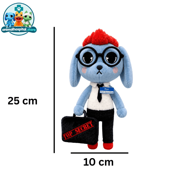 Secretary plush toy in a red cap with glasses and briefcase