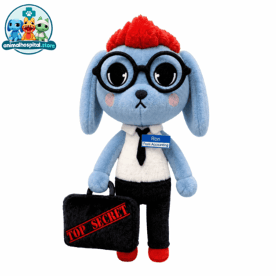 Secretary plush toy in a red cap with glasses and briefcase